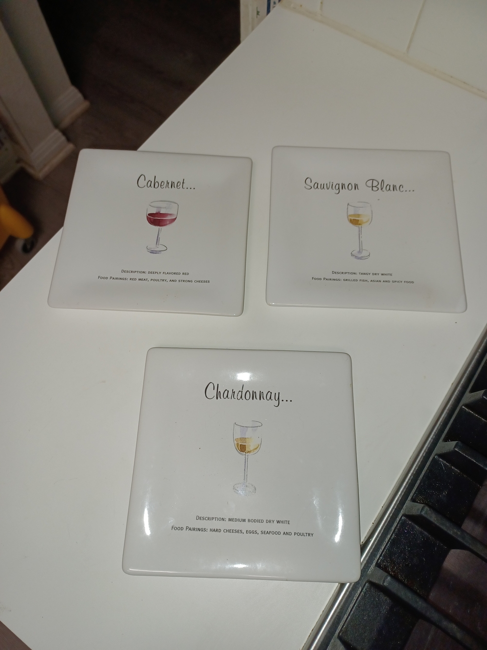 Pottery Barn Wine Glass Ceramic Coasters - White (Set of 3)